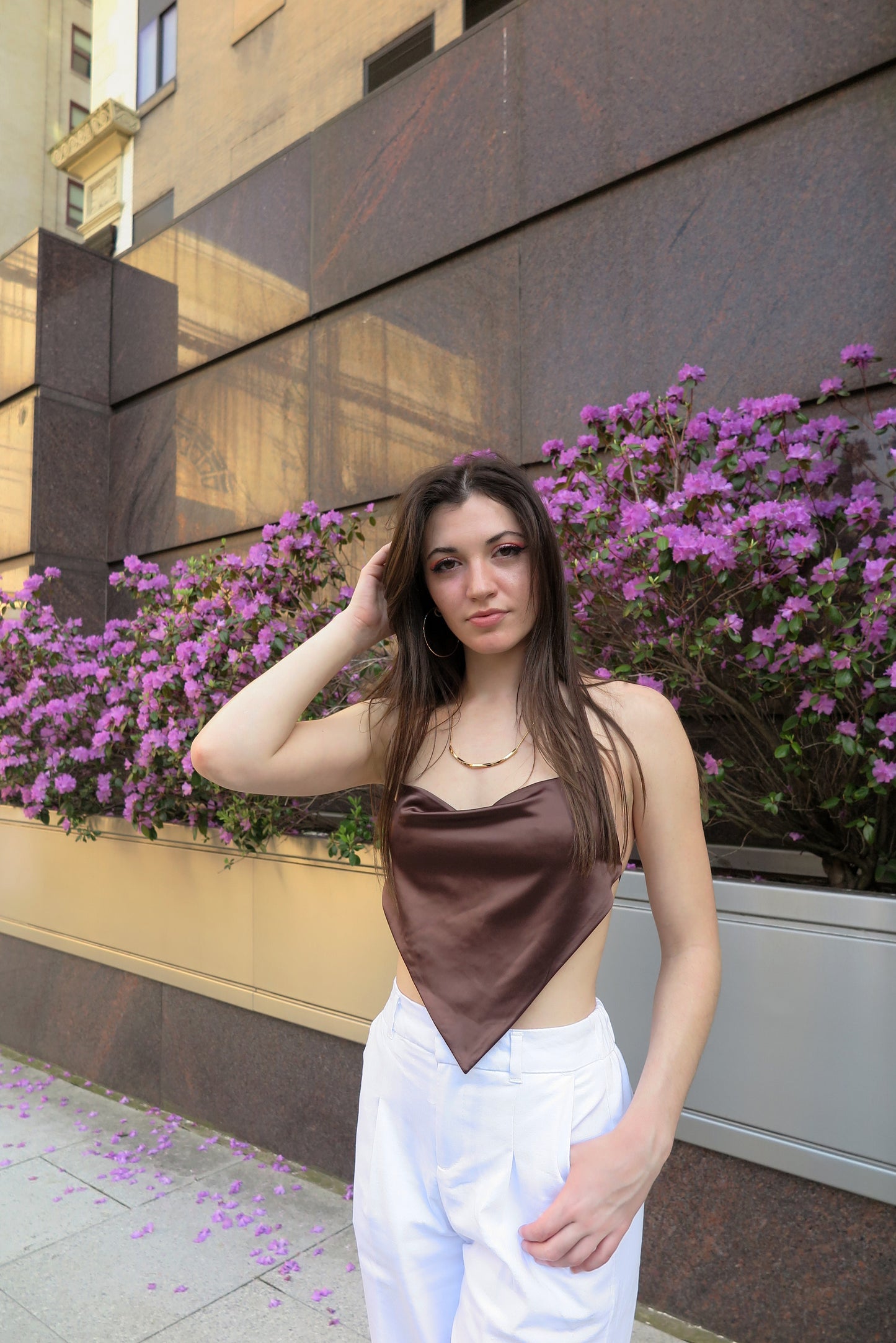 Chocolate Satin Backless Bandana Top